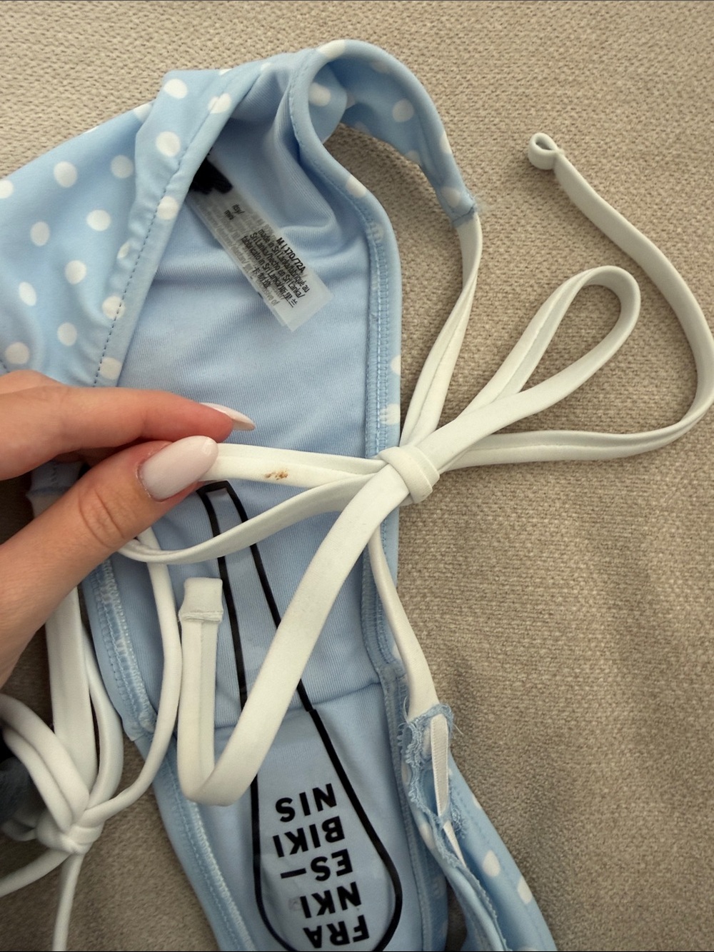 Light Blue Polka Dot String Bikini Bottom - Picture 3 of 5